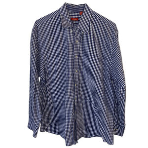 Men's IZOD Blue White Cotton Gingham Casual Button Down Shirt XL